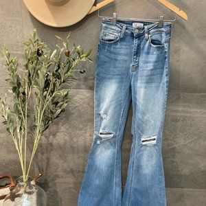 Cello high-rise size 3 wide legged flair distressed jeans